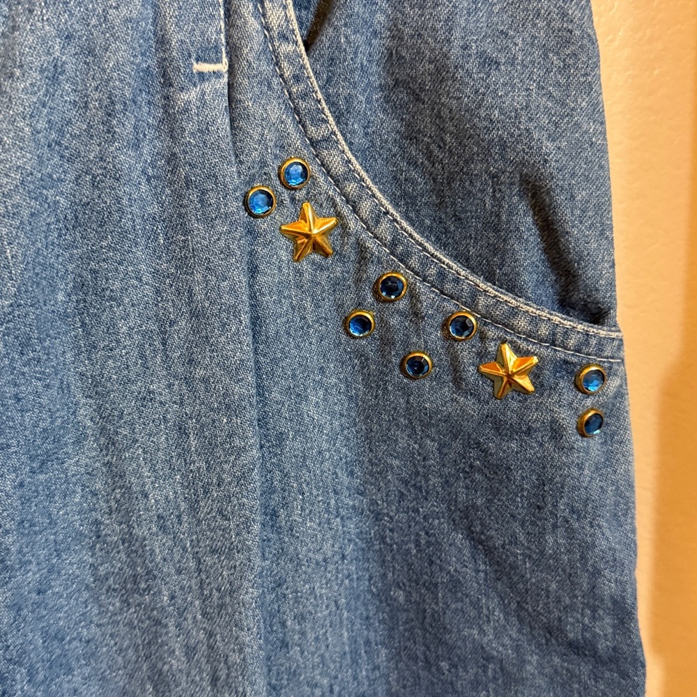 Vintage 80s Blue Denim Jeans with stars and jewels. 100% cotton - Picture 1 of 4